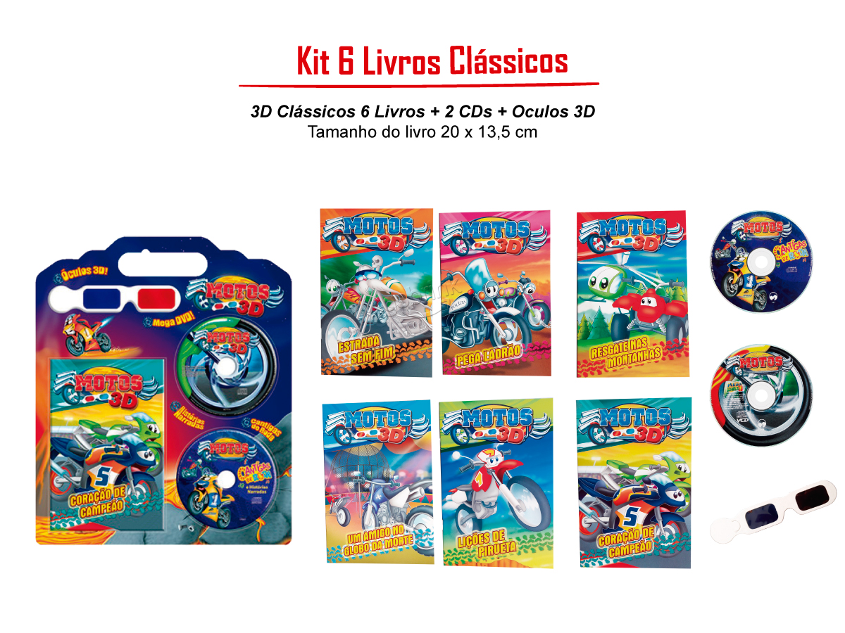 Kit Livros Infantil 3d Motos - Fabrica-GSBrink