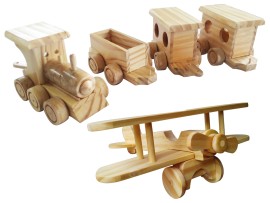 Kit Brinquedo de Madeira Avi�ozinho + Trenzinho com 3 Vag�es