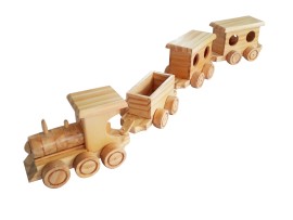 Brinquedo Trenzinho De Madeira 1 Locomotiva + 3 Vages